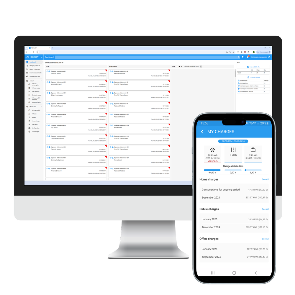 NEOFLEET is available on both Android & iOS platform. Administrators have access to a Web Platform.