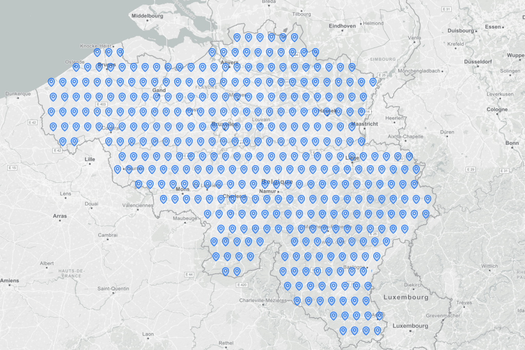 Carte de la Belgique avec la couverture de 99,5% des bornes